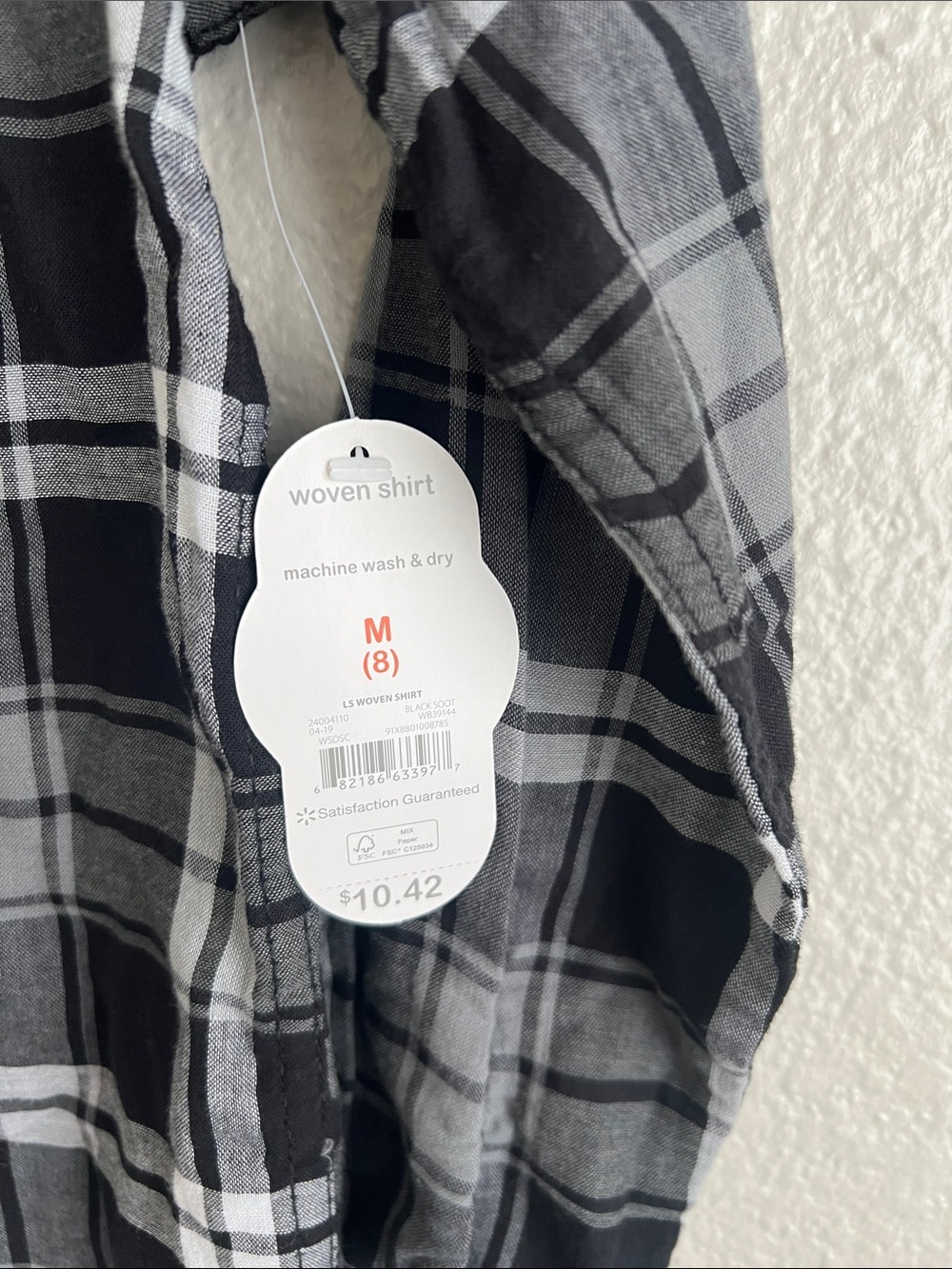 NWT Black & Gray Boys wonder nation Plaid Button-Up Shirt 8 - Picture 2 of 3